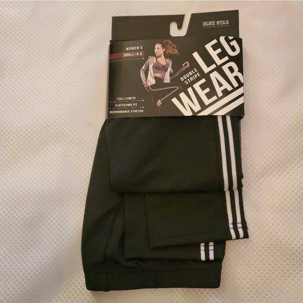 Blue Star- Women's Double Stripe Leggings Black Mi